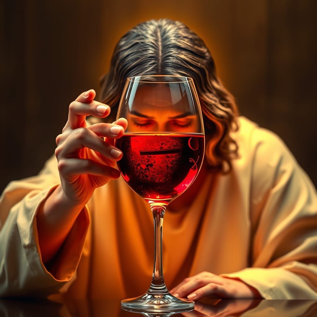 Jesus Gazing into Wine: Esoteric Photo in 16k