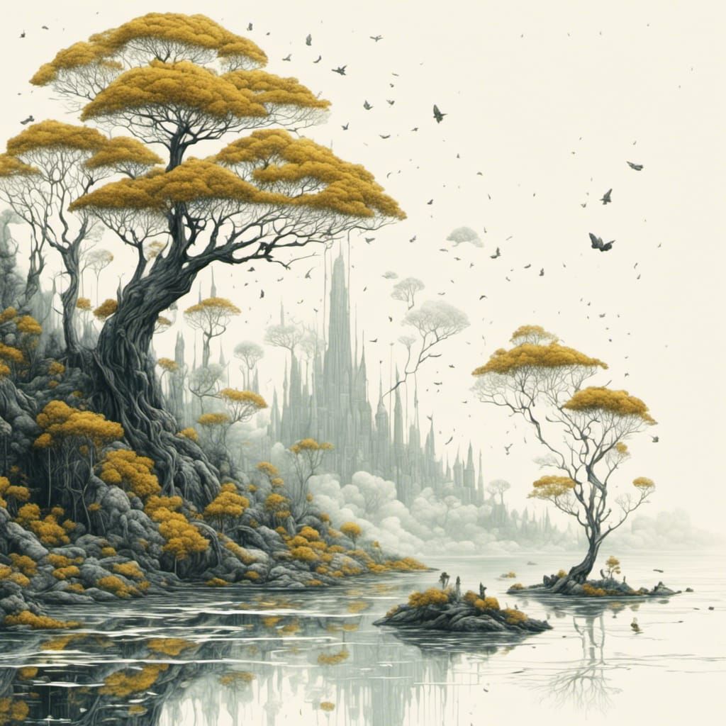 Minimalist Surreal Nature Illustration on White