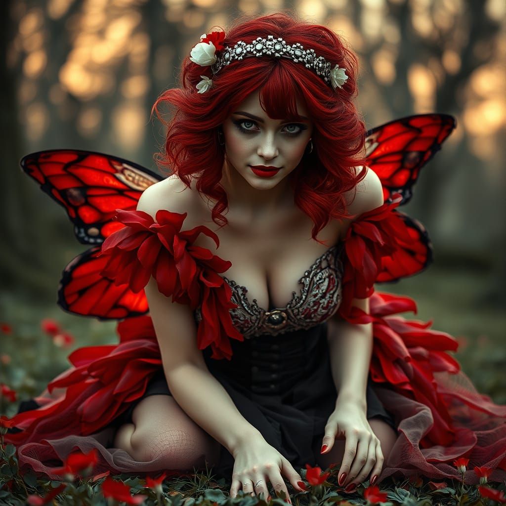 Ethereal Gothic Vampire Woman in Vintage Fantasy Setting