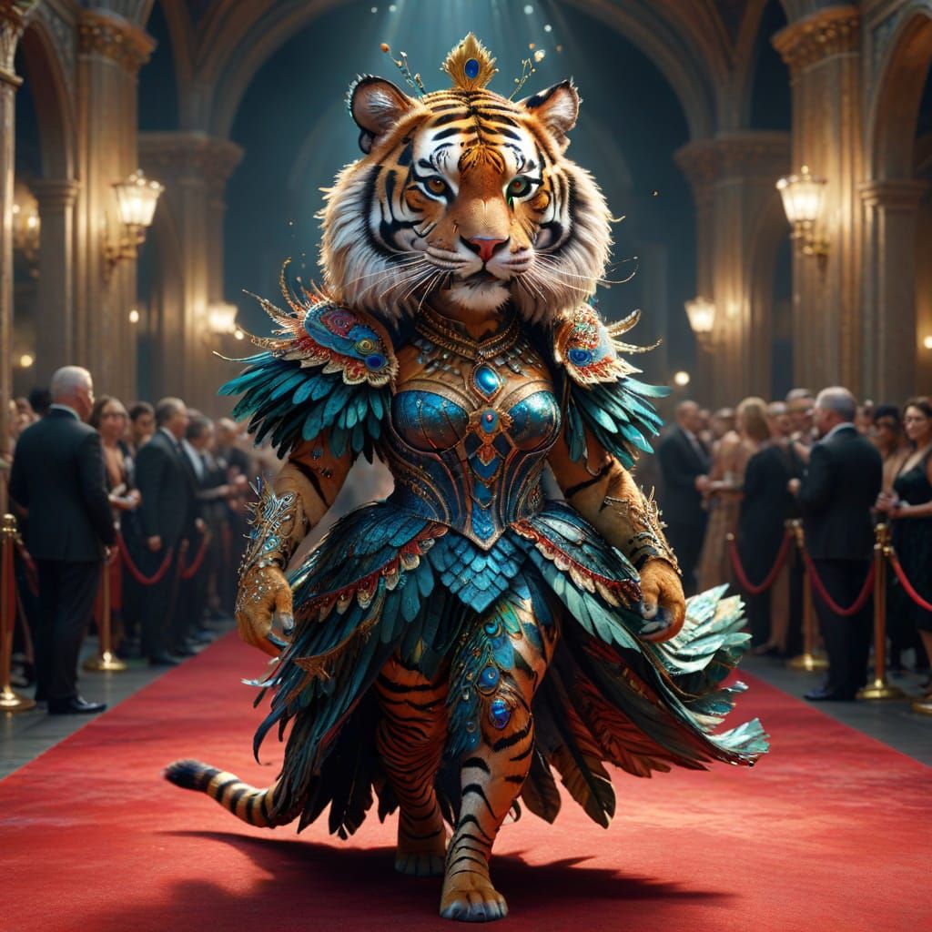 "Do you love my dress? I collected these feathers myself"