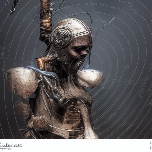 Cyberpunk Muscular Figure with Metal Helmet