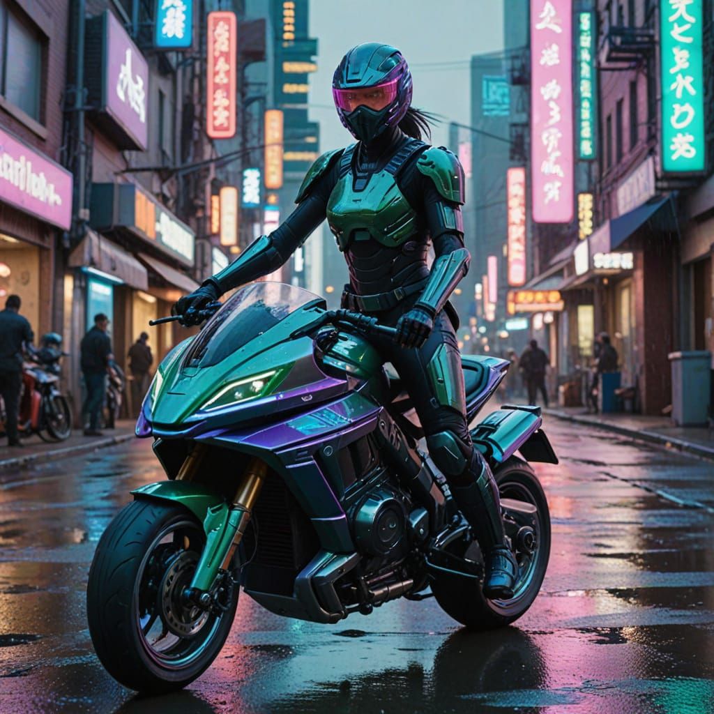 Cyborg Ninja Races Through Neon Cityscape