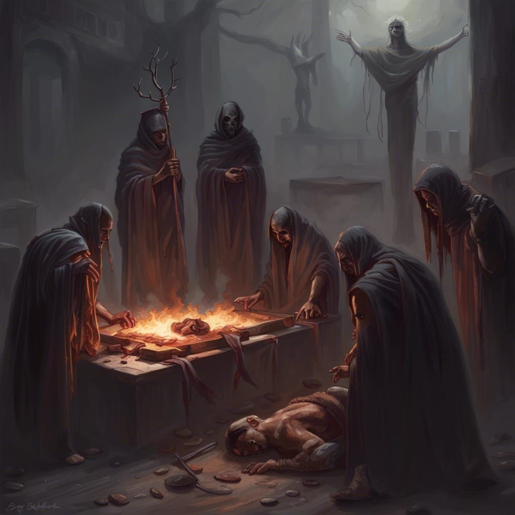 Sinister Cultists Prepare Human Sacrifice Ritual