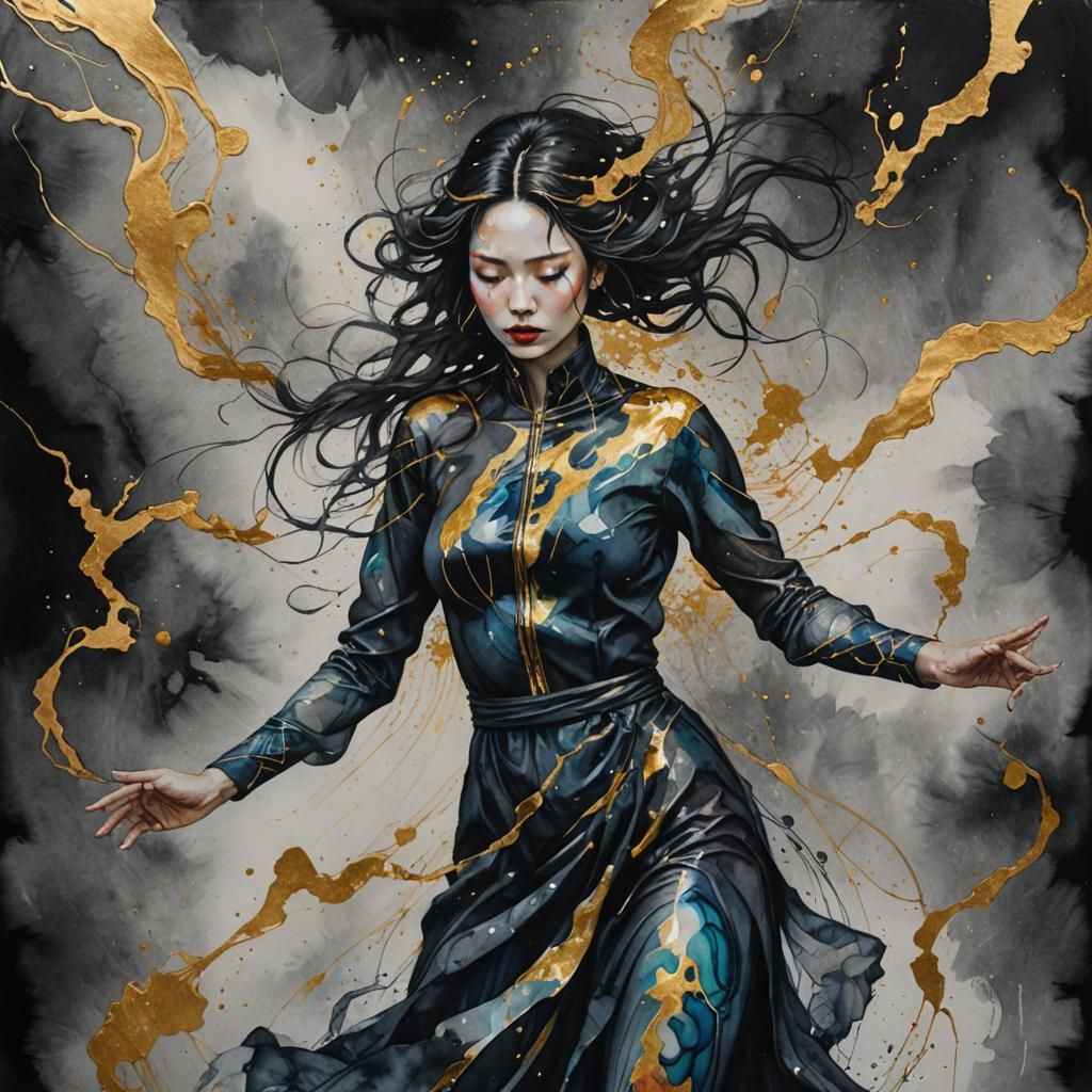 Ethereal Dark Fantasy Goddess with Marbled Petroleum Skin