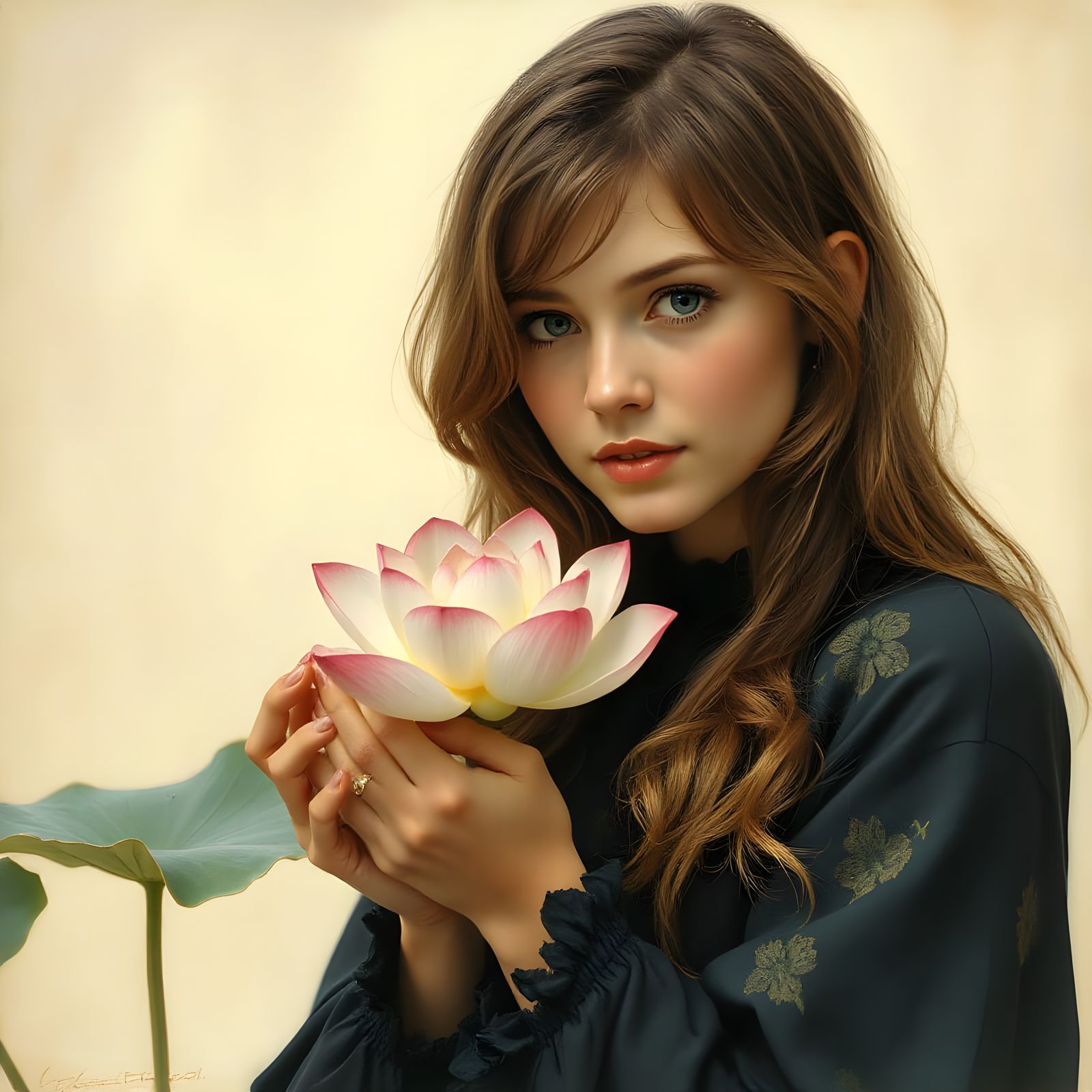 Woman with Lotus Flower in Tonalist Style