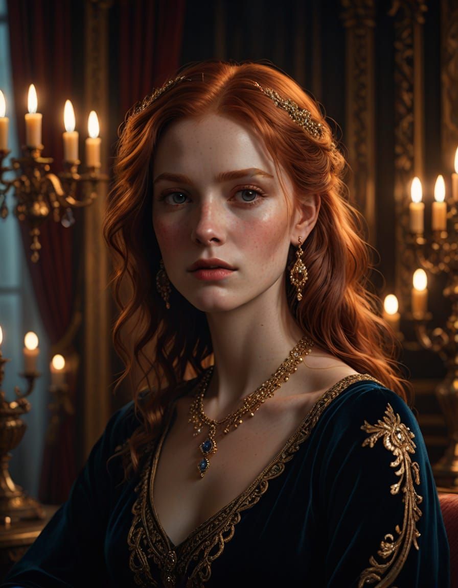 Elegant Red-Haired Woman in Luxurious Ambiance