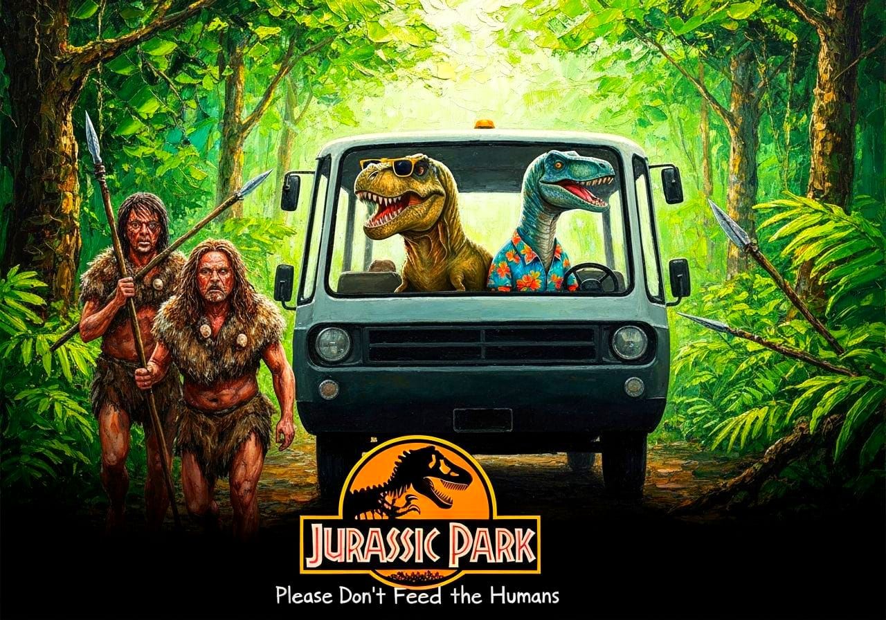 Jurassic Park Movie Poster as Expressionist Oil Painting