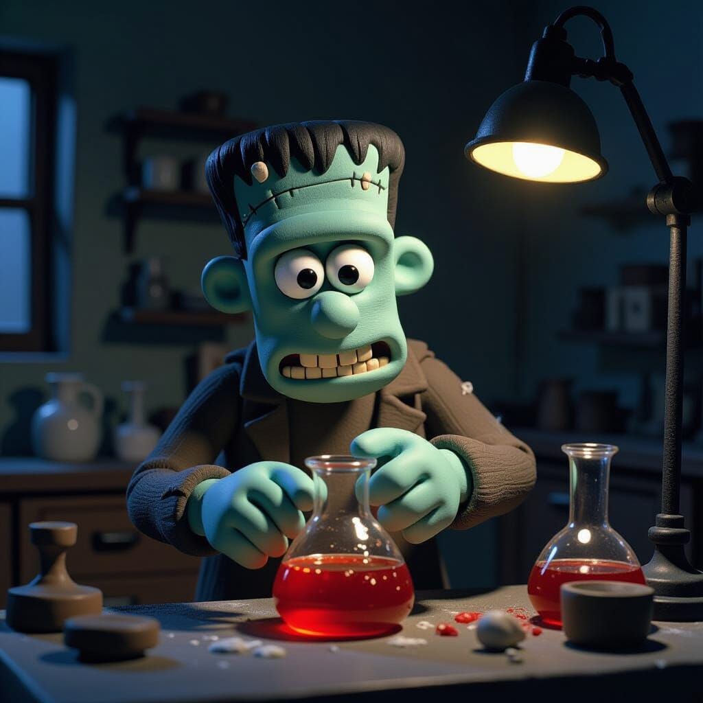 Aardman gromit styled Frankenstein's monster