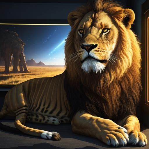 VR Child Encounters Lion in Merged Reality