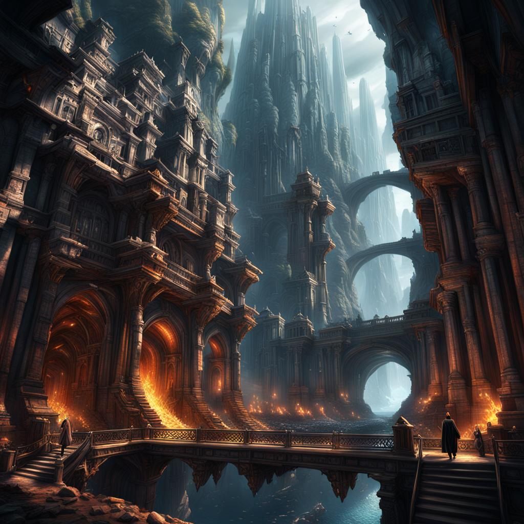 Dramatic Chasm City Digital Matte Painting