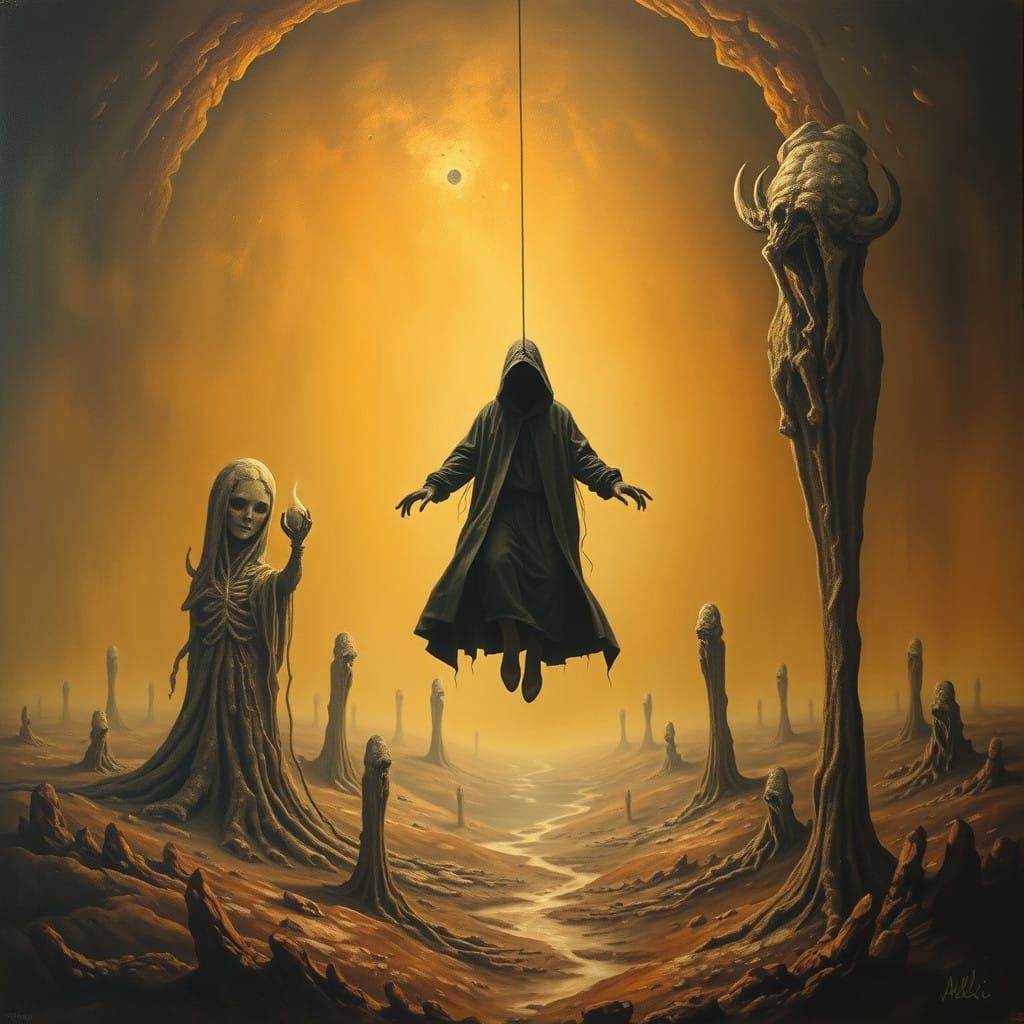 Ethereal Purgatory Scene in a Surrealist Landscape