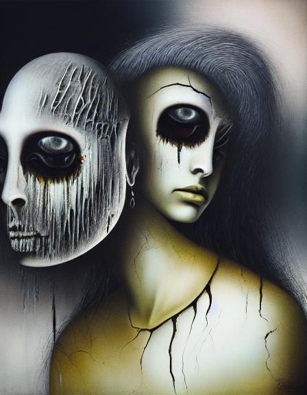 Ethereal Horror: Surreal Split Personality Portrait