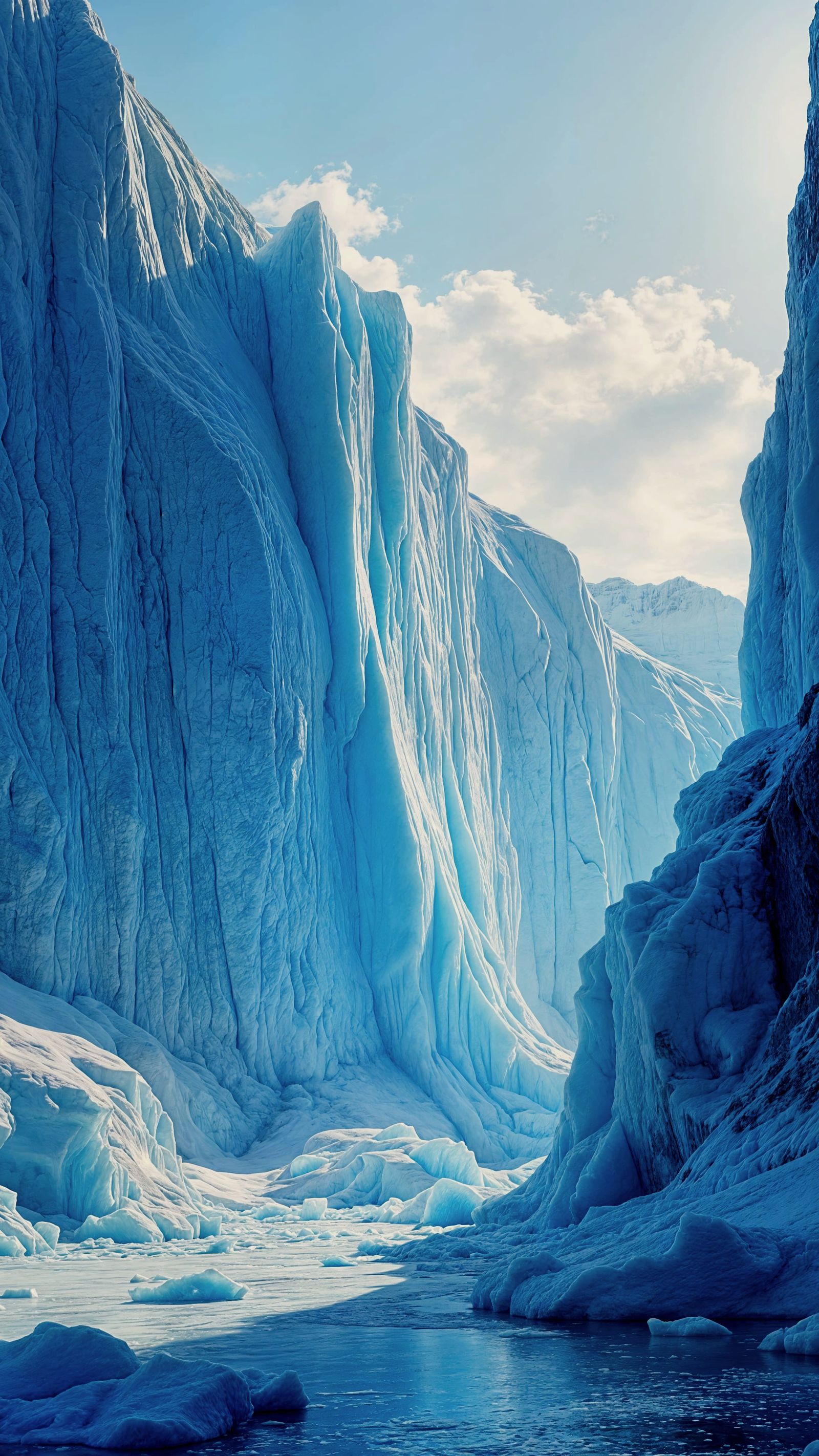 Glacier Ice Gleams Bright: Towering Frozen Wall