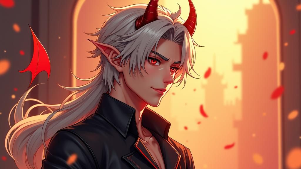 Handsome Devil with Platinum Hair in Anime Style