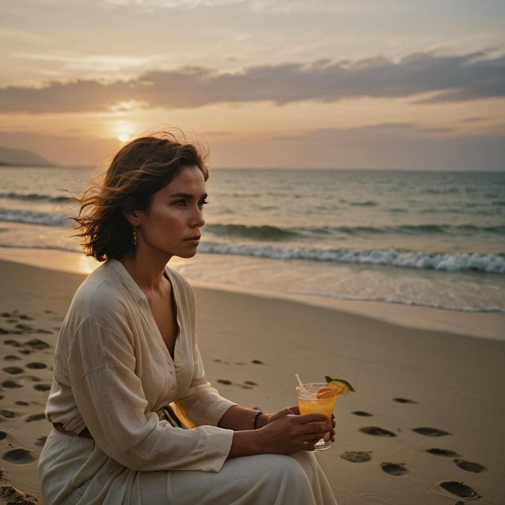 Woman with Cocktail at Sunset, McCurry Style