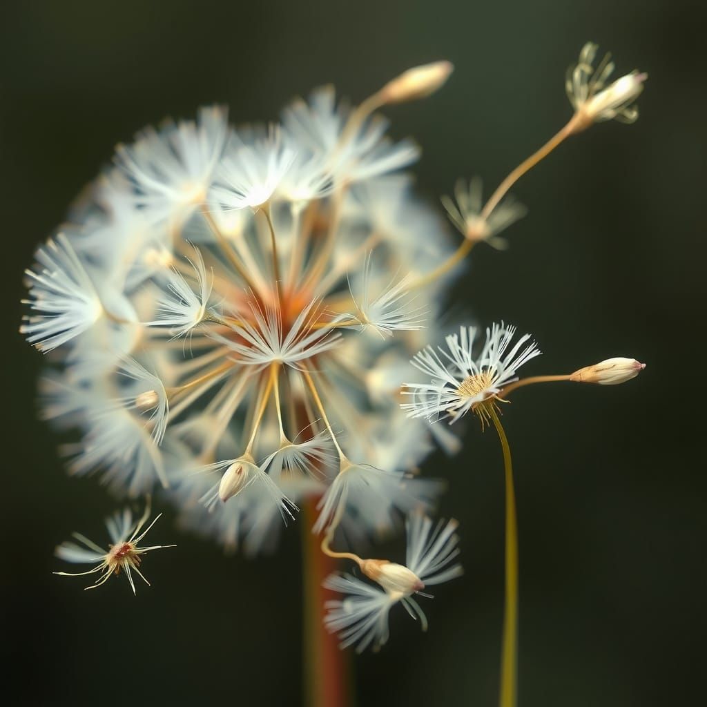 Ethereal Dandelion Seeds Drifting in Watercolor Style