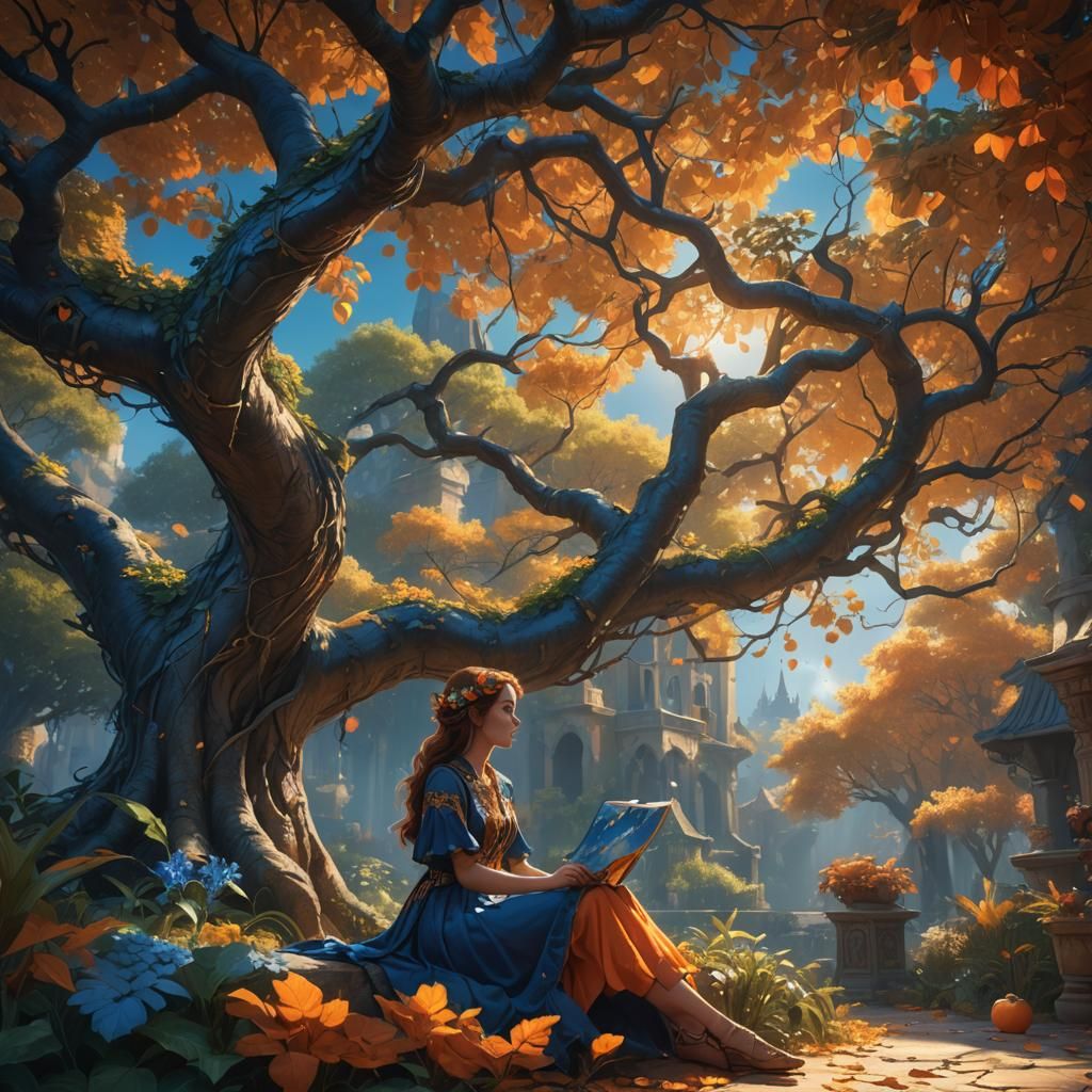 Whimsical Girl Painting Sky: Impressionist Fantasy Art