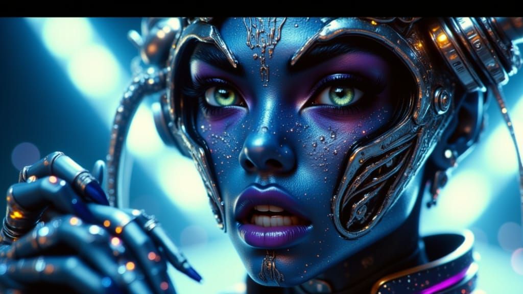Regal Alien Woman Advertising Clips in Dynamic Lighting