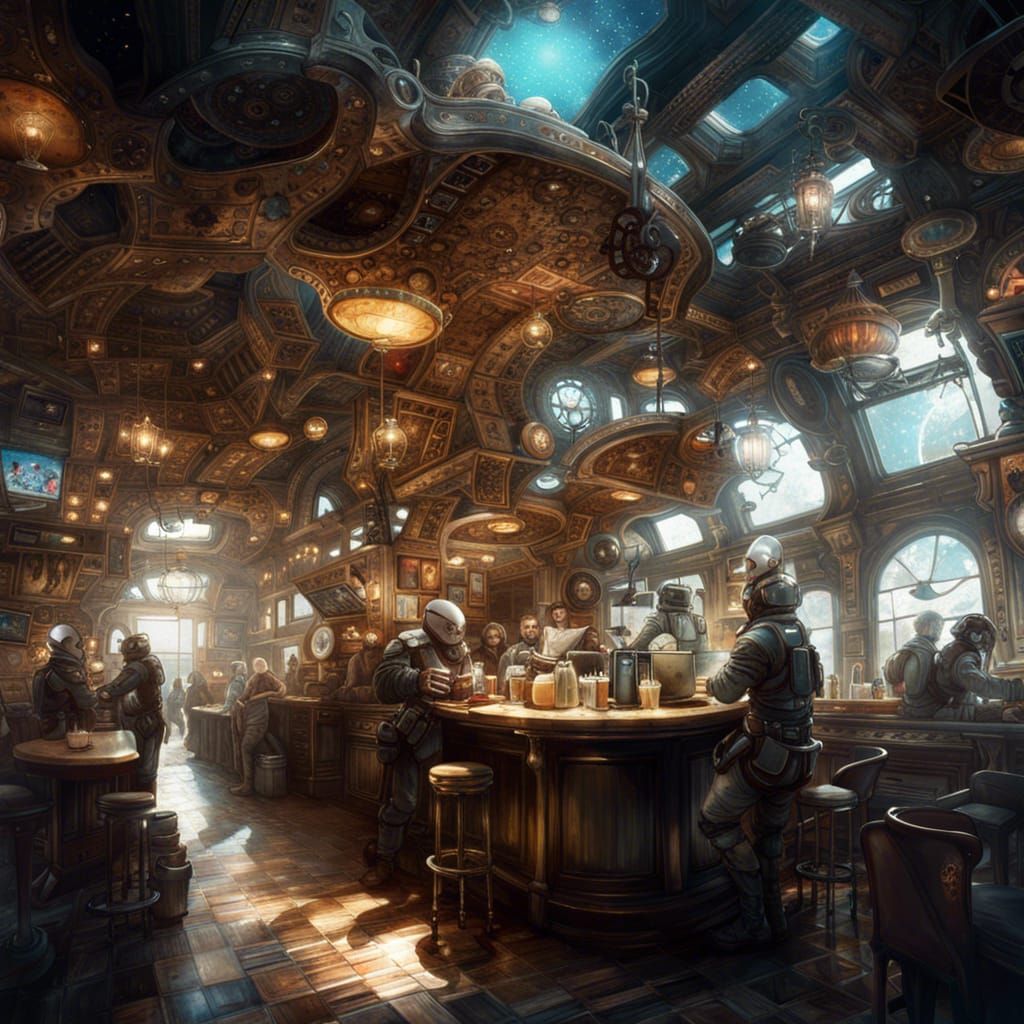 Coffee Shop in Space: Fantasycore Digital Art