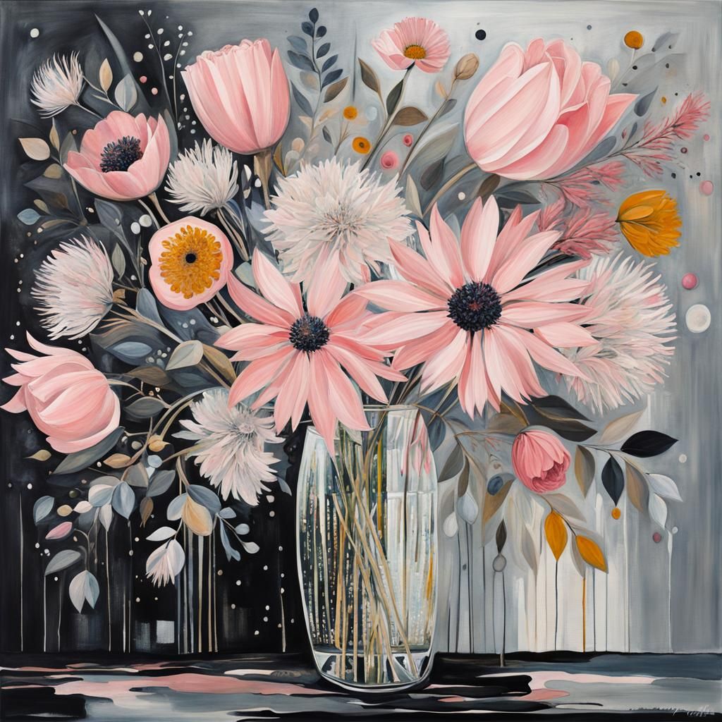 Flower Bouquet in Art Brut Style