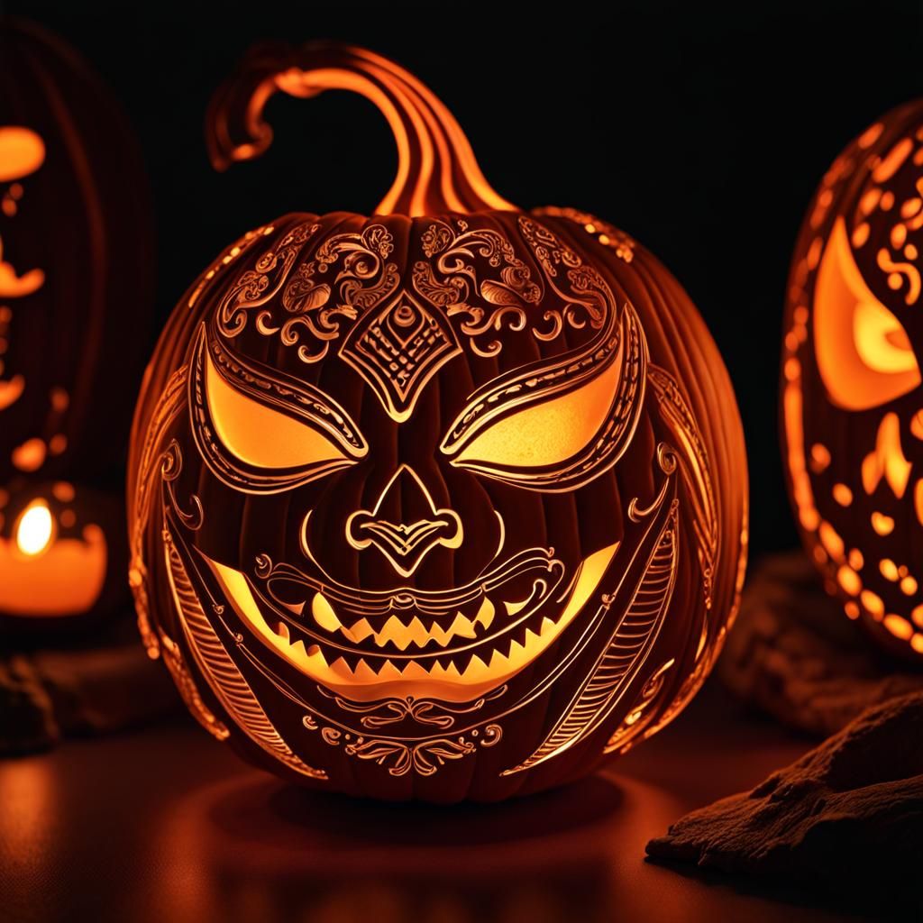Whimsical Carved Pumpkin with Evil Siren