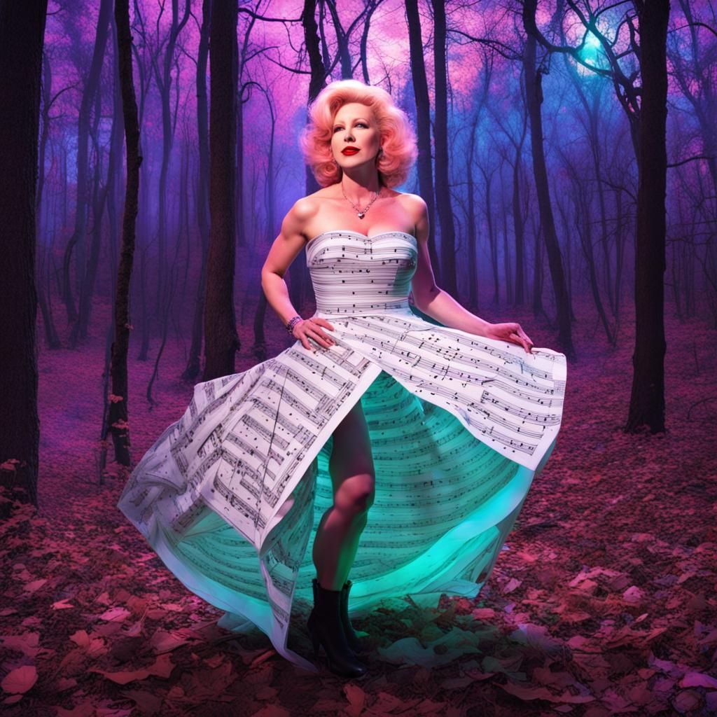 Bette Midler in Sheet Music Dress, Synthwave Style
