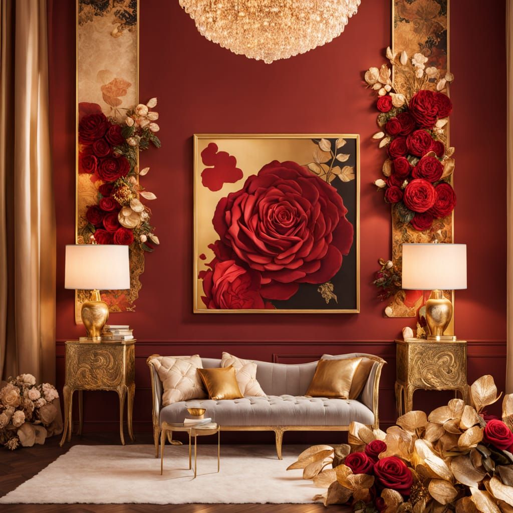 Romantic Red Boudoir Scene in Art Nouveau Style