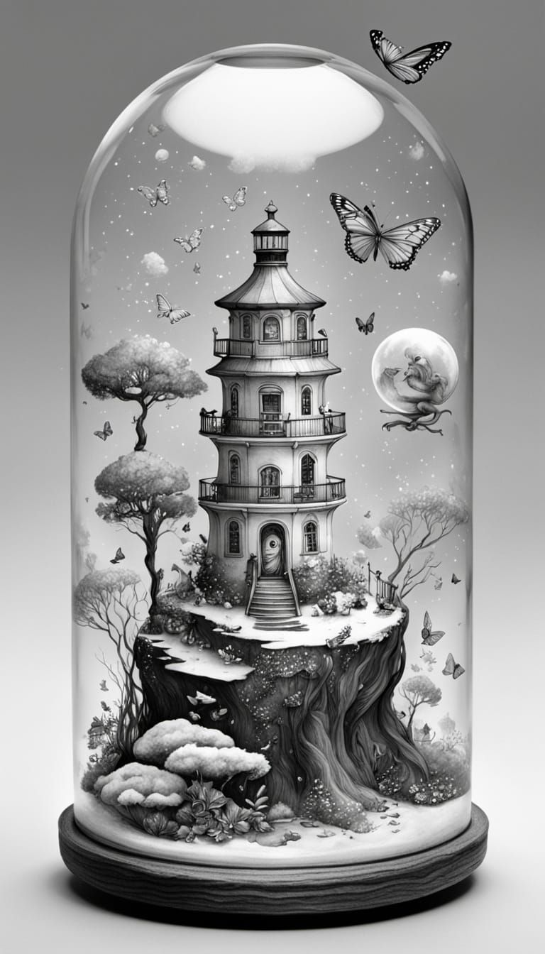 Whimsical Fairy Girl in a Magical Snowglobe Scene