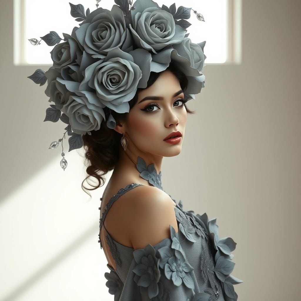 Surreal Monochrome Goddess in Elegant, Curvilinear Luxury