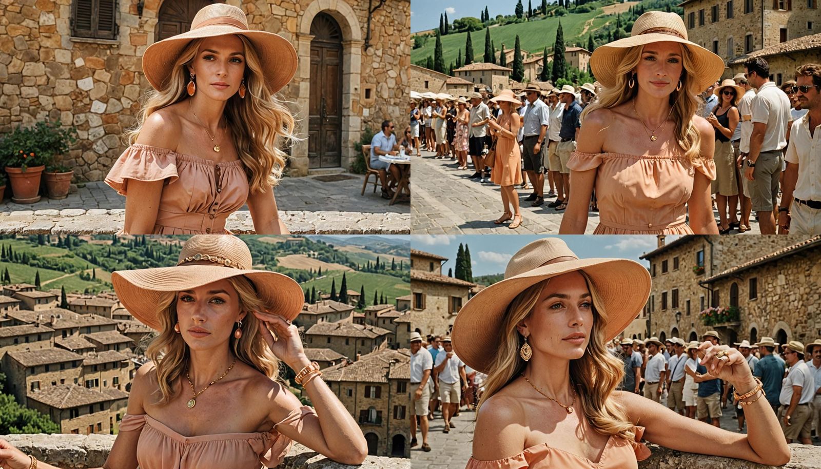 Italian Film Stars in Tuscany, Hyper-Realistic Style