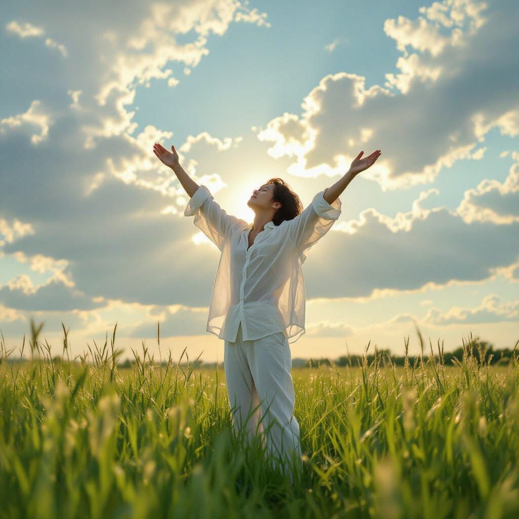 Person in Field Bathed in Golden Light