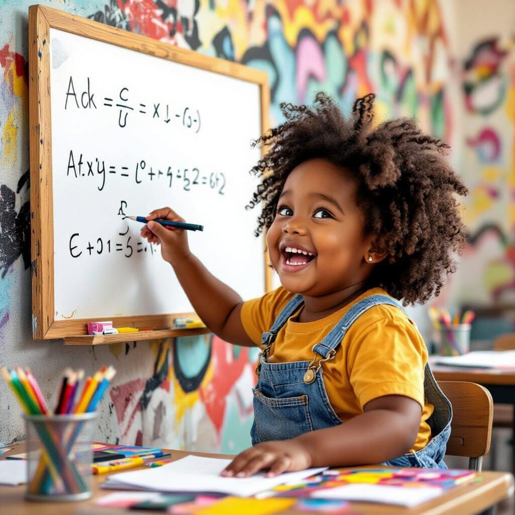 Black Girl Beaming in Math Class, Writing Equation