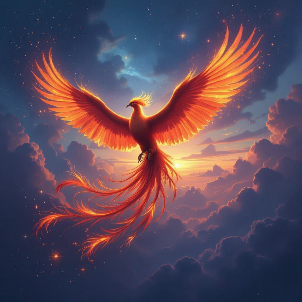 Majestic Phoenix Soars Through Cosmic Twilight Sky