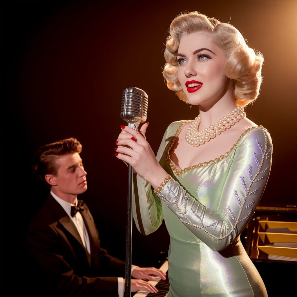 Vintage Photograph of Glamorous Singer in 1950s Style