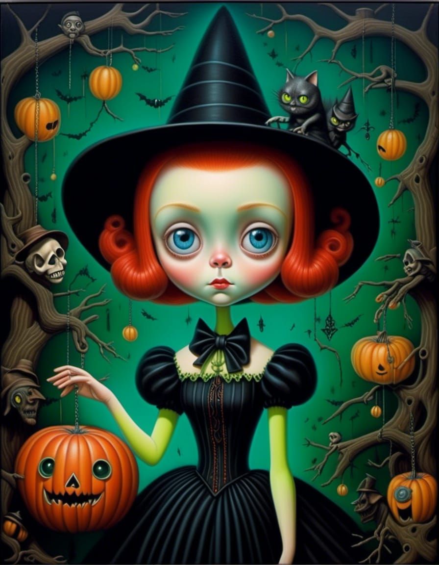 Wicked Witch Portrait in Lowbrow Surrealism Style
