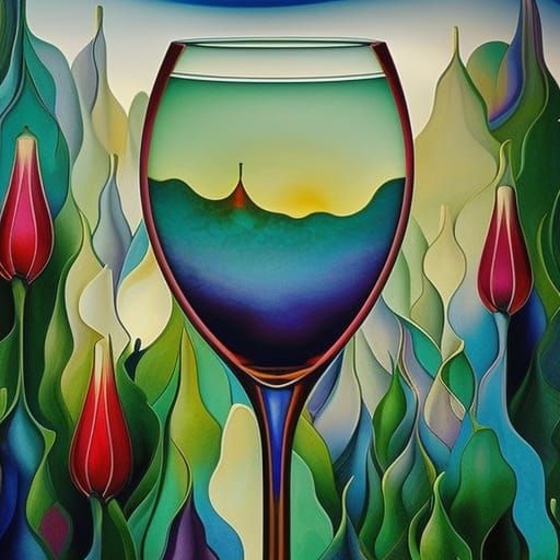 Stained Glass Wine Glass with Tulip Design