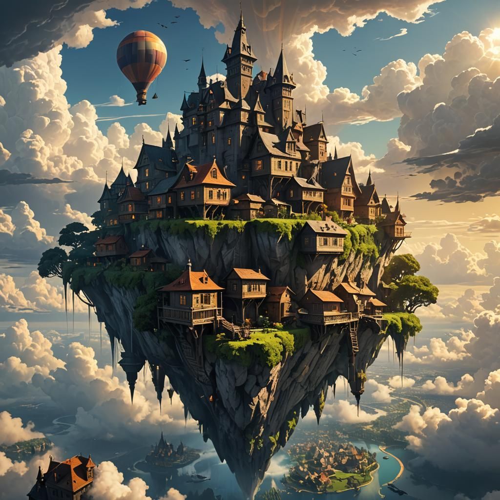 Floating Island City Home in Greg Rutkowski Style