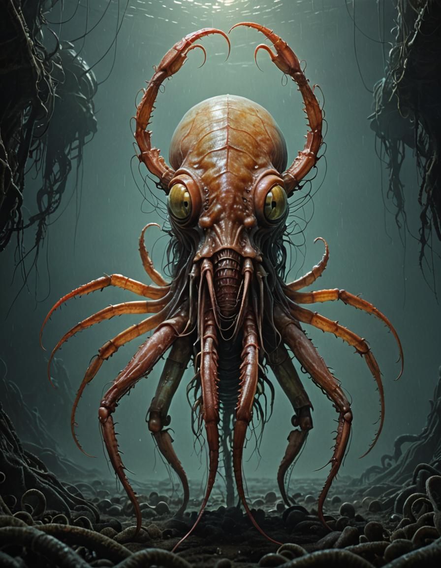 A mutant prawn squid hybrid creature.