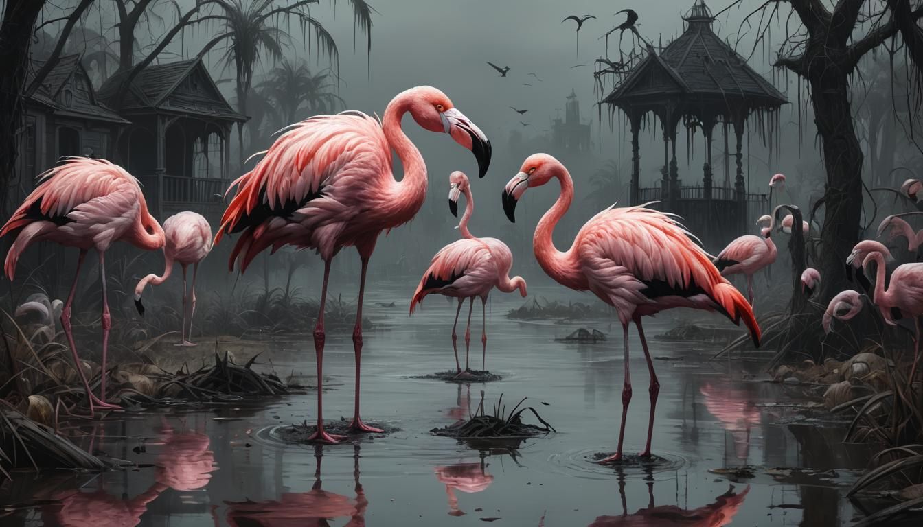 Sinister Gothic Flamingo Horror Art