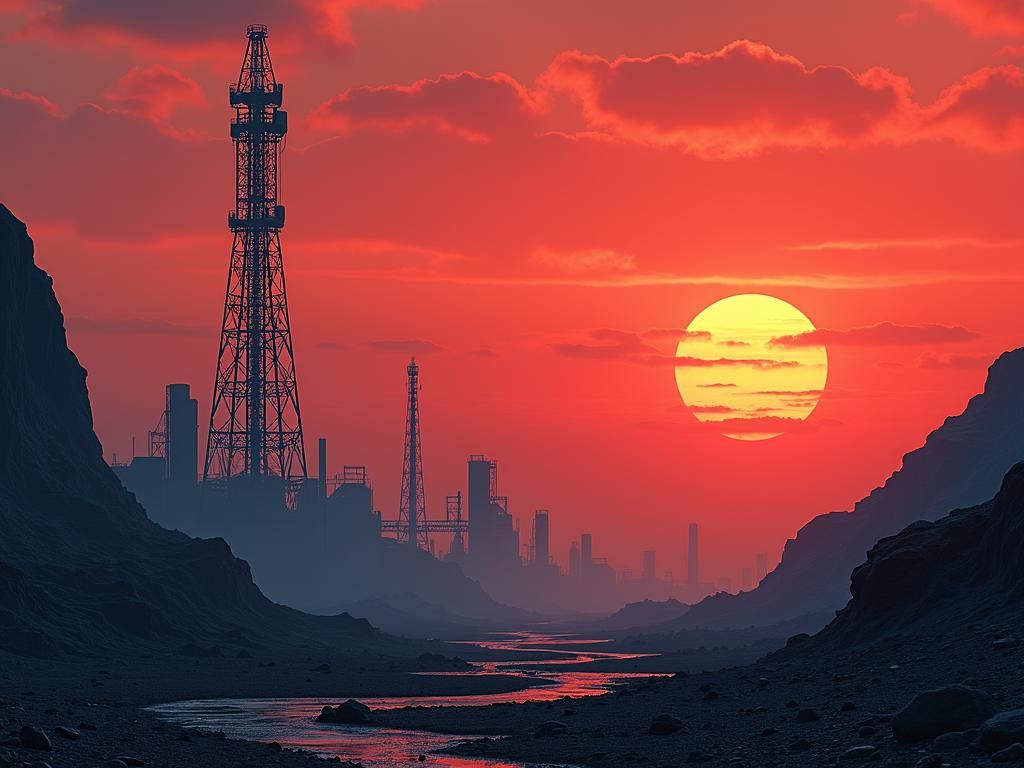 Dystopian Cell Tower on Alien Planet in Sci-Fi Style