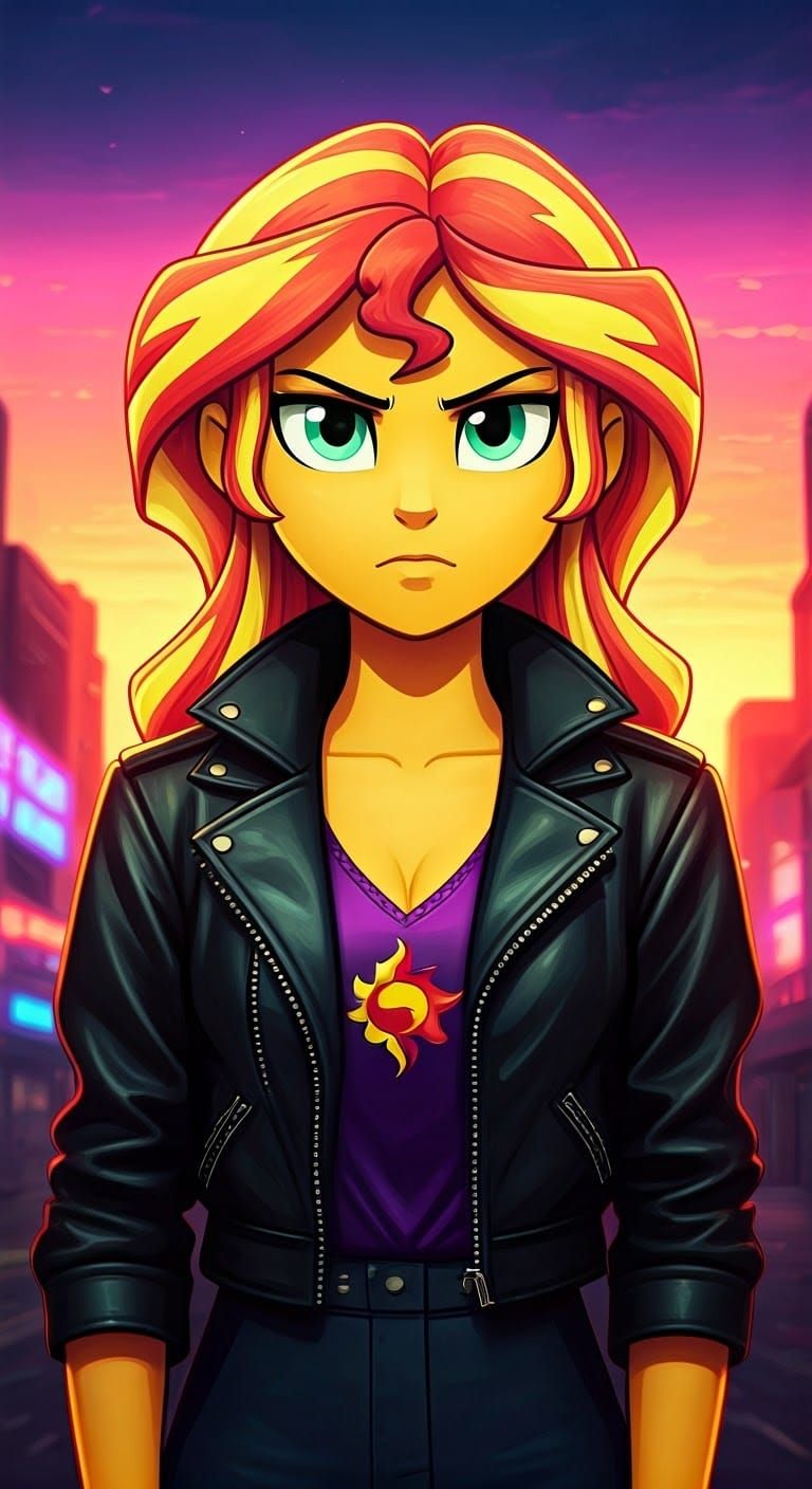 Sunset Shimmer in Cyberpunk Street Fighter Style