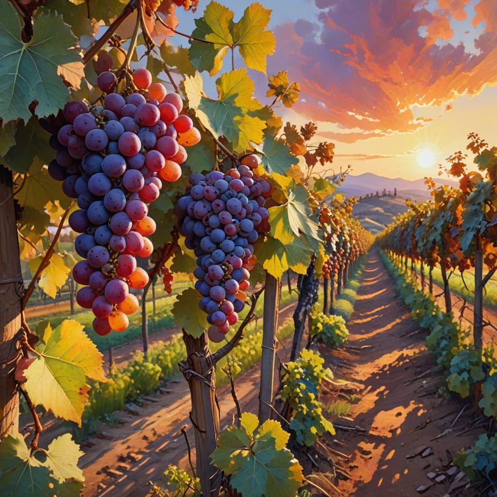 Vibrant Italian Vineyard Landscape in Expressive Watercolor ...