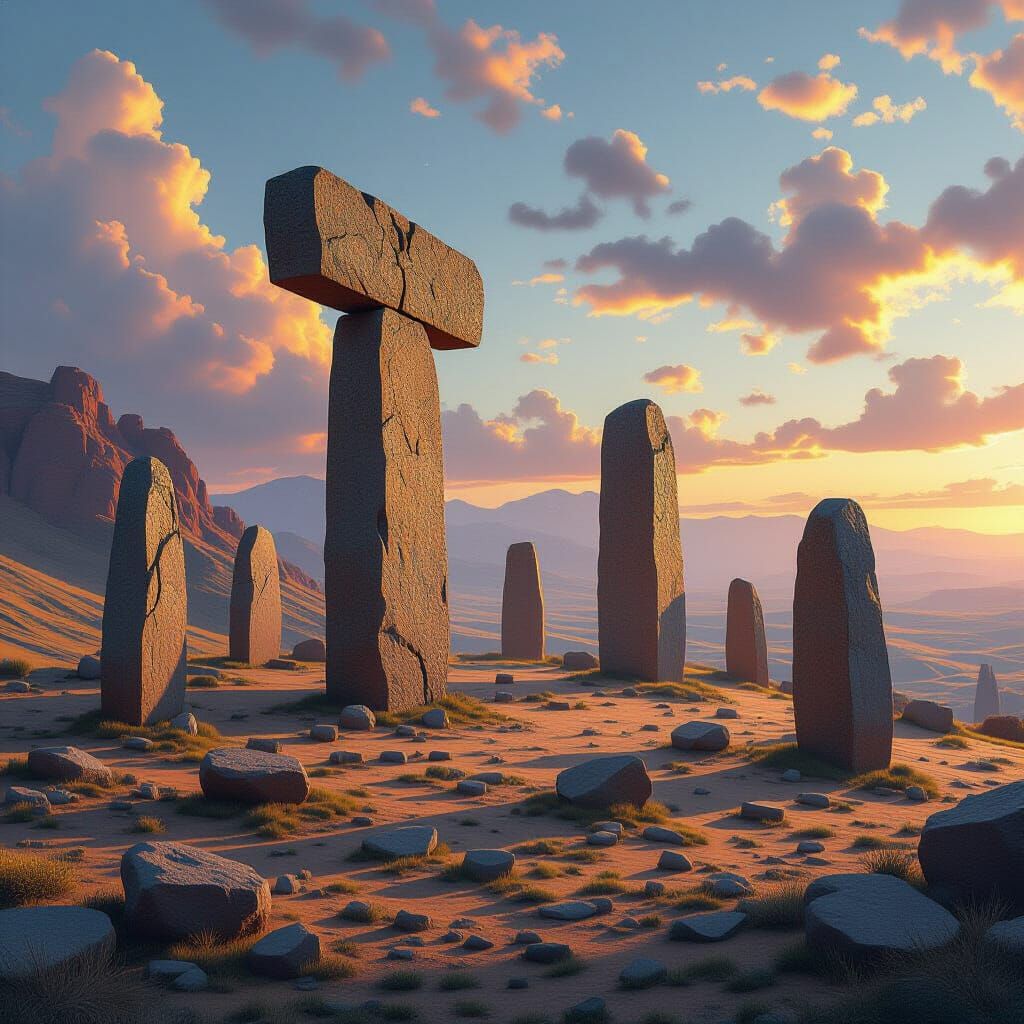 Ancient Stones on Dusty Hillside as Matte Painting