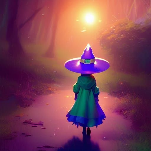 Opalescent Witch with Glowing Hat in Fantasycore Style