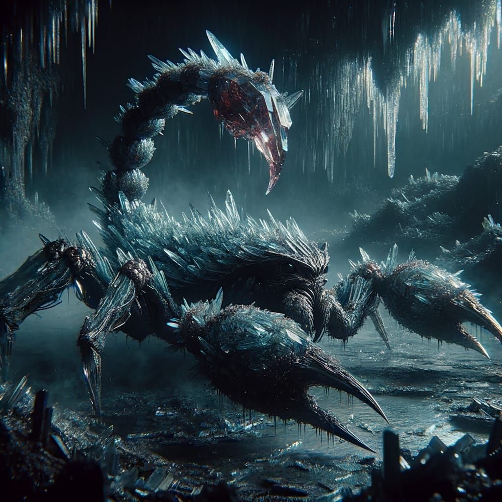 Crystalline Scorpion Emerges in Dark Fantasy Landscape