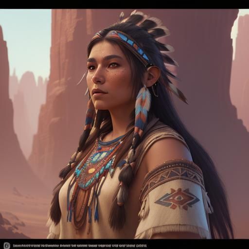 Detailed Matte Painting of Native American Women