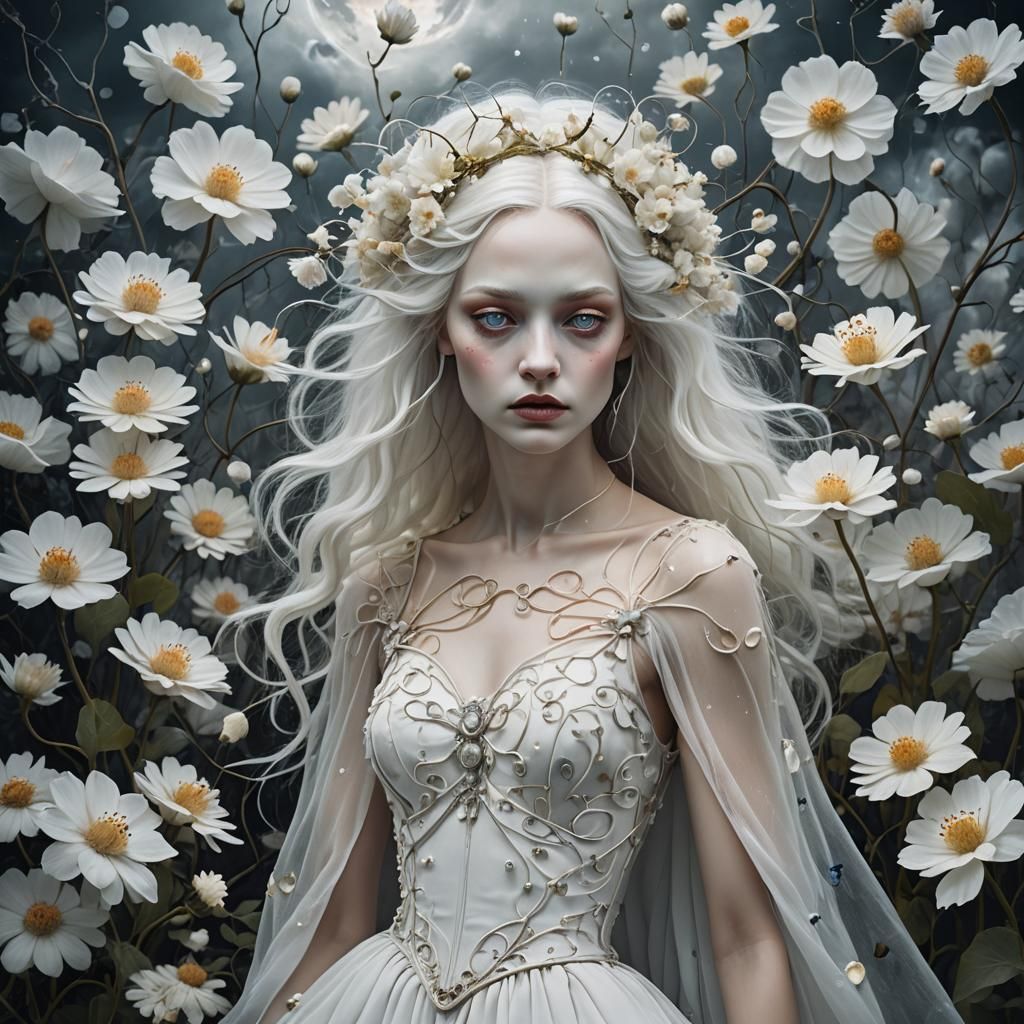 Surreal Fairy Portrait in Dreamscape, Mixed Media Art