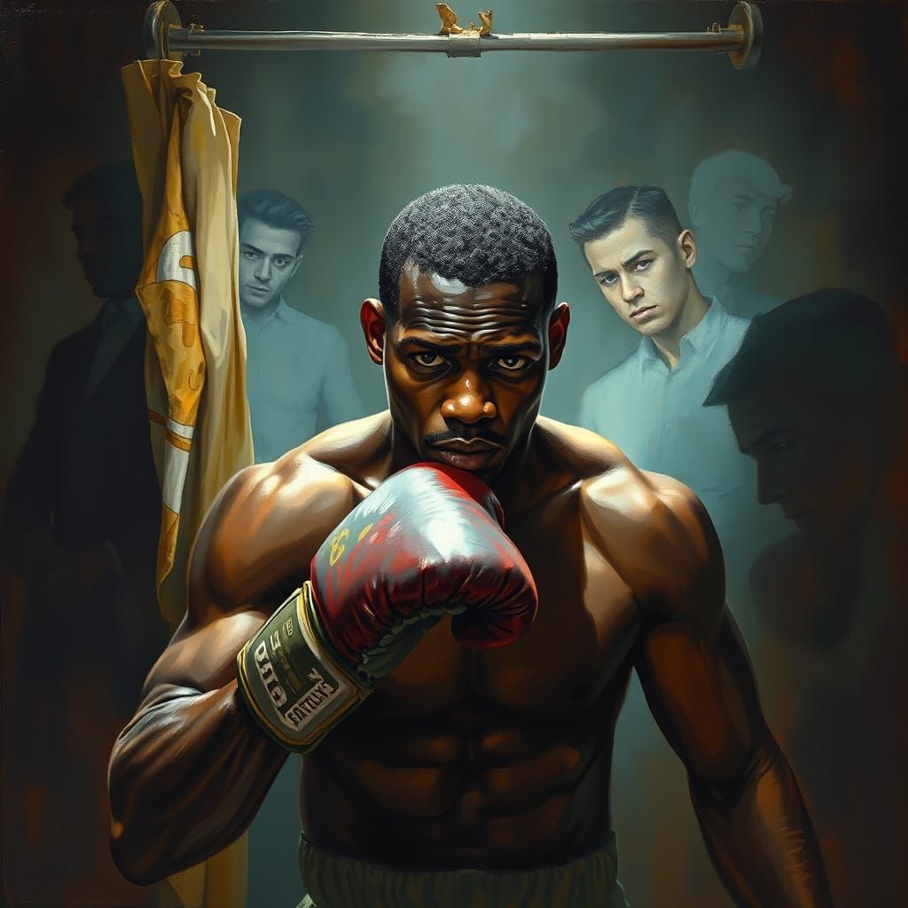 African Boxer's Dramatic Locker Room, Oil Painting