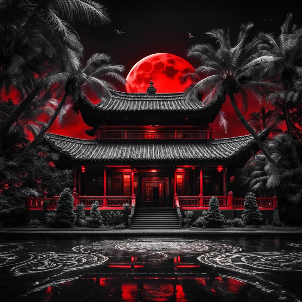 Exotic Night: Intricate Black, Red, and White Design