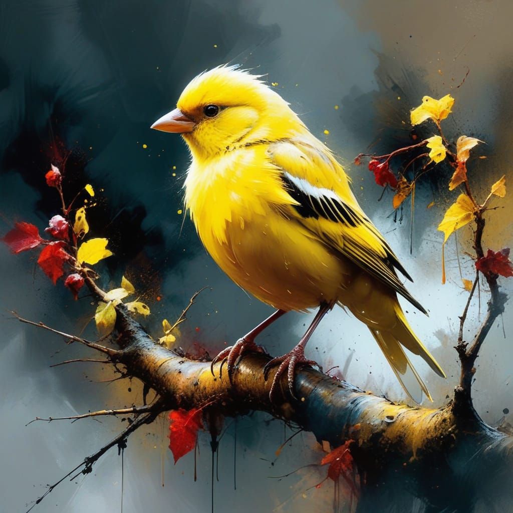 Australian Autumn Masterpiece with Yellow Canary